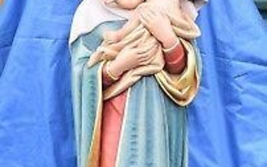 48" Hand Carved Wood Statue, Mary, Madonna with Child