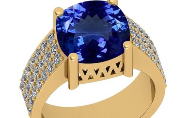 5.18 Ctw VS/SI1 Tanzanite And Diamond 18K Yellow Gold Vintage Style Engagement Ring
