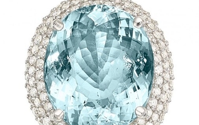 55056: Aquamarine, Diamond, Gold Ring, Nazo Stones: Ov
