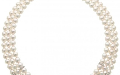 55056: Cultured Pearl, Diamond, White Gold Necklace, Mi