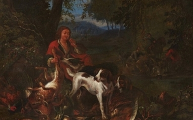 Adriaen de Gryeff, Landscape with Hunters, Dogs, and Game