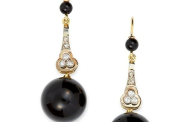 ART DECO ONYX AND DIAMOND EARRINGS set with rose and
