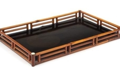 * A Chinese Bamboo and Lacquer Rectangular Tray