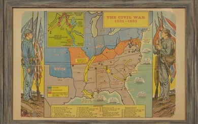Civil War Map, 20th c., colored lithograph, showing the