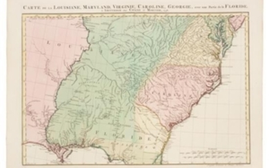 * COVENS, Johannes (1697-1774), and Cornelis MORTIER (1699-1783). Carte de la Louisiane, Maryland, Virginie, Caroline, Georgie, avec une Partie de la Floride. Amsterdam: Covens & Mortier, 1758.