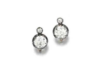Pair of diamond earrings, mid 19th century