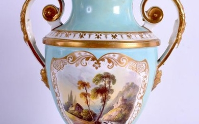 AN EARLY 19TH CENTURY DERBY TWIN HANDLED PORCELAIN VASE