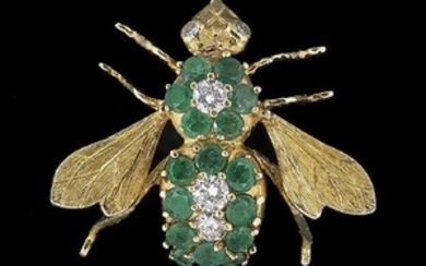 Emerald and Diamond Bee Brooch