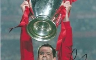 Football Jamie Carragher 10x8 signed colour photo pictured lifting the Champions league trophy. James Lee Duncan Carragher...