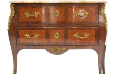 French Louis XV Marble Top Bombe Commode