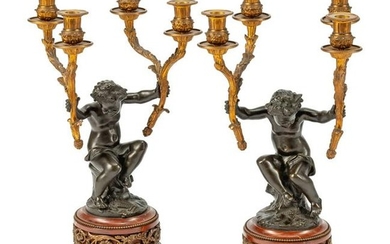 A Pair of French Parcel-Gilt and Patinated Bronze