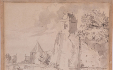 G. de Spaen, (18th Century) - Moat in Front of a Battlement Wall