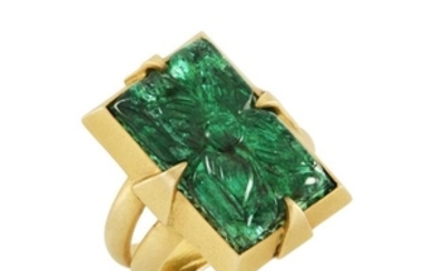 Gold and Carved Emerald Ring