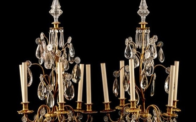 A Pair of Louis XV Style Gilt Bronze and Cut Glass