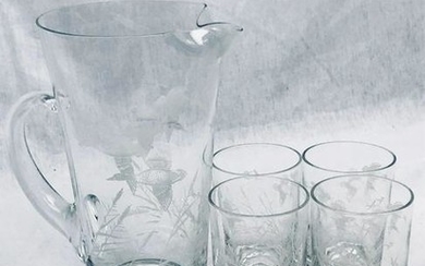 Mid-Century Modern Etched Flying Ducks Cocktail