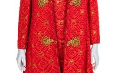 Oscar de la Renta Fur Trimmed Coat with Matching Dress