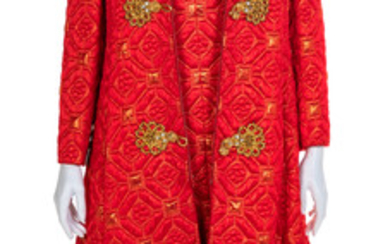 Oscar de la Renta Fur Trimmed Coat with Matching Dress, 1960-70s Size label: 8