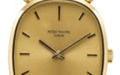 PATEK PHILIPPE | A YELLOW GOLD OVAL WRISTWATCH WITH BRACELET REF 3648 MVT 1227841 CASE 534391 ELLIPSE MADE IN 1974