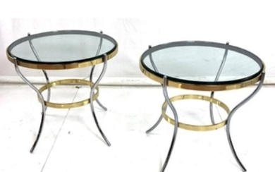 Pr Heavy Directoire Style Brass Chrome Side Table