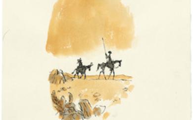 Quentin Blake (b. 1932), Don Quixote and Sancho Panza silhouetted on horseback