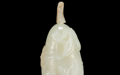 A rare white jade 'aubergine' snuff bottle