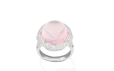 A rose quartz and diamond cluster ring