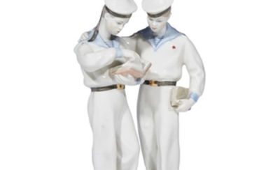 A Soviet porcelain group "Naval Cadets" Lomonosov Porcelain Manufactory,...