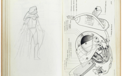 Star Wars Episode IV - A New Hope: John Mollo's personal sketchbook Notes & Sketches 1, a custom bound volume containing important and detailed working sketches and costume designs for many of the characters from the film Star Wars, together with...