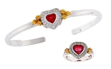 A 'Strawberry Tryst' cuff and ring suite, by Theo