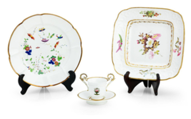 A Swansea dish, a Swansea plate and a Nantgarw cabinet cup and saucer
