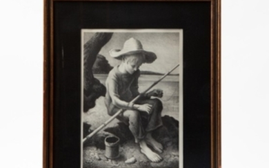THOMAS HART BENTON (1889-1975) SIGNED LITHOGRAPH 'THE LITTLE FISHERMAN' WITH INSCRIPTION