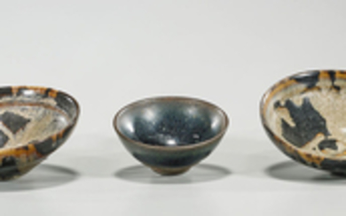Three Chinese Song-Style Glazed Tea Bowls