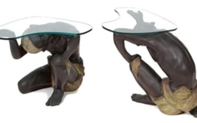 A Pair of Venetian Style Blackamoor Glass Top Side Tables