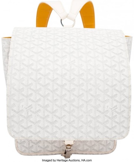 58056: Goyard White Goyardine Coated Canvas Backpack wi