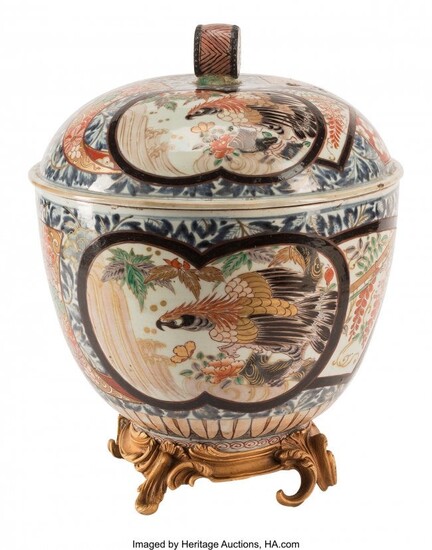61056: A Japanese Imari Porcelain Covered Bowl on Gilt