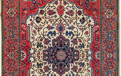 7 x 9 Ivory Fine Persian Lilihan Sarouk Rug
