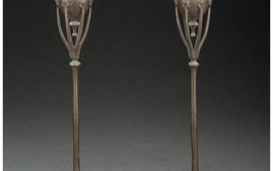 79056: Pair of Tiffany Studios Patinated Bronze Candles