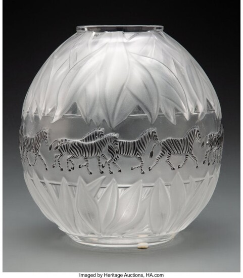 79256: Lalique Clear and Frosted Glass Tanzania Vase, p
