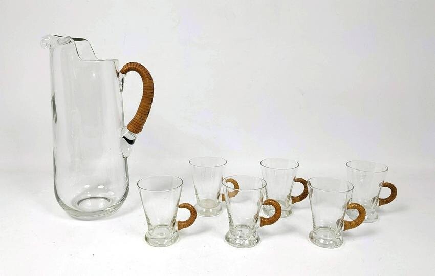 7pc Carl Aubock Style Pitcher and Glasses. Crystal Drin