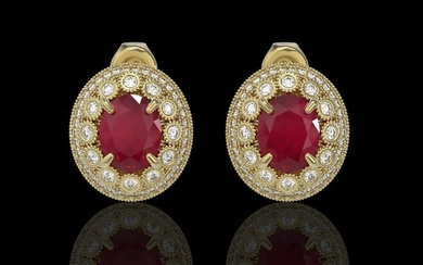 8.84 ctw Certified Ruby & Diamond Victorian Earrings 14K Yellow Gold