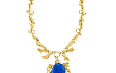 Gold, Lapis and Diamond Pendant-Brooch Necklace, Peter Lindeman