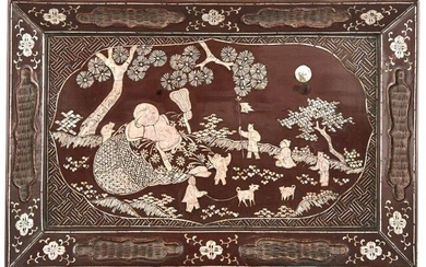 Chinese Brown Lacquer Tray with Mother-of-Pearl Inlay