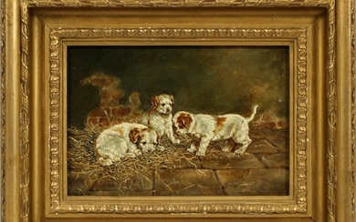 F. K. SHAW OIL ON CANVAS, PUPPIES