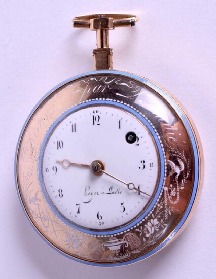 A GOOD FRENCH GOLD AND ENAMEL REPEATING POCKET WATCH.