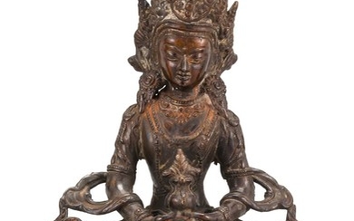 NEPALESE BRONZE FIGURE OF BUDDHA Seated on a lotus throne and holding a censer. Height 8.5".