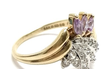 9ct hallmarked gold crossover cluster stone set dress ring -...