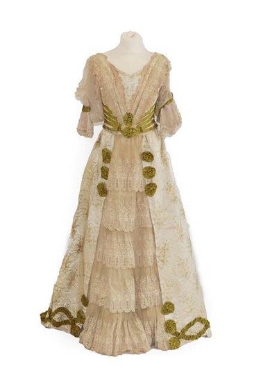 A 19th Century Wedding Costume, comprising a fitted bodice in...
