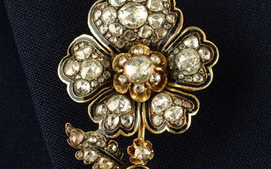 A 19th century 18ct gold rose-cut diamond and enamel floral brooch.
