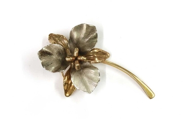 A 9ct yellow and white gold flower brooch, by Ecco