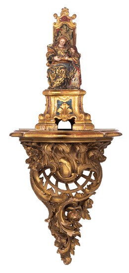 A Baroque Saint Anne with the Virgin, on a Rococo console, 18thC, H 41 - 87 cm